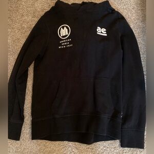 American Eagle AEO Mens Hoodie Black Pullover Kangaroo Pocket Heavy Knit